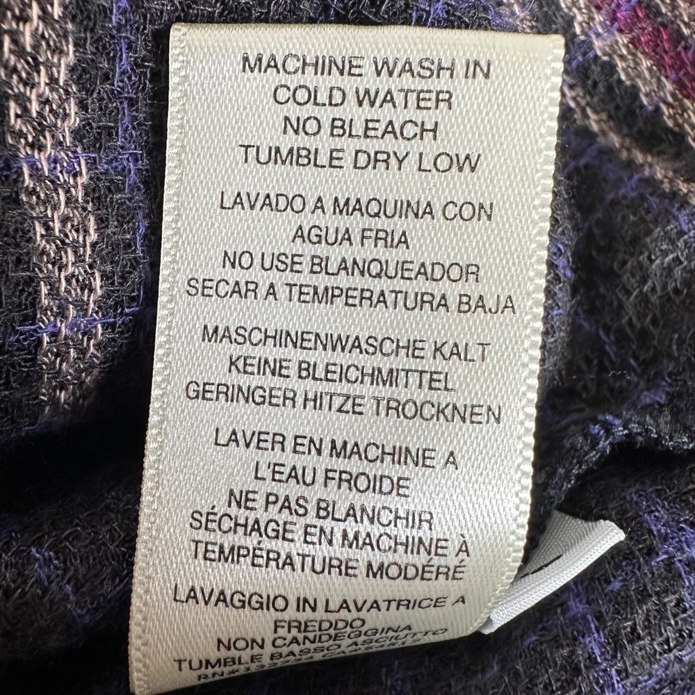 Cloth & Stone Plaid Tunic Dress Women Large Navy Blue Purple V-Neck Tie - Picture 7 of 8